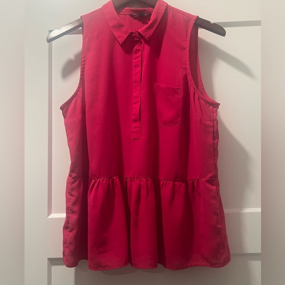American Eagle Outfitters Pink Sleeveless Peplum Polo Blouse